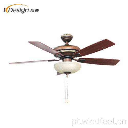 Venda quente de ventilador de teto com motor de cobre antigo, luz led AC 5 ventiladores de teto decorativos com lâmina de madeira